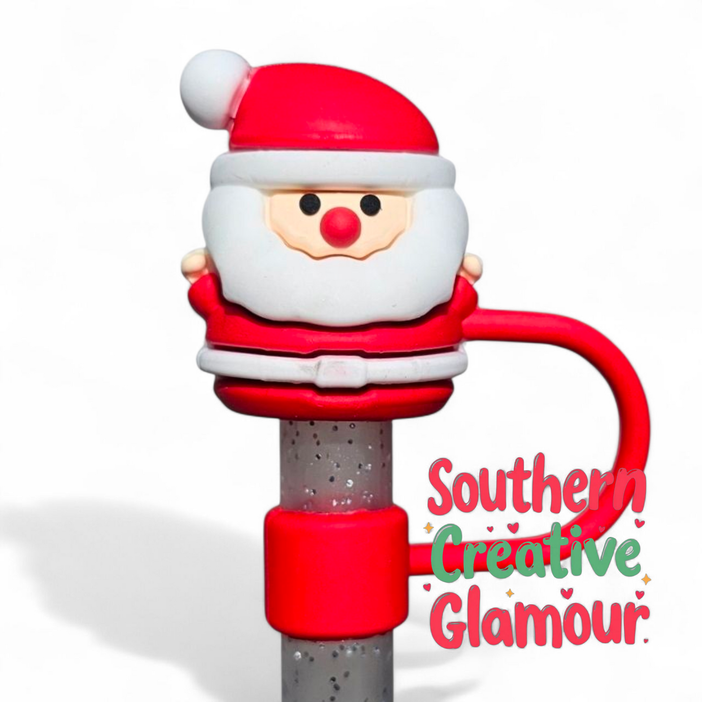 Cute Chubby Santa Clause 3D Christmas Present 10mm Straw Topper by Southern Creative Glamour