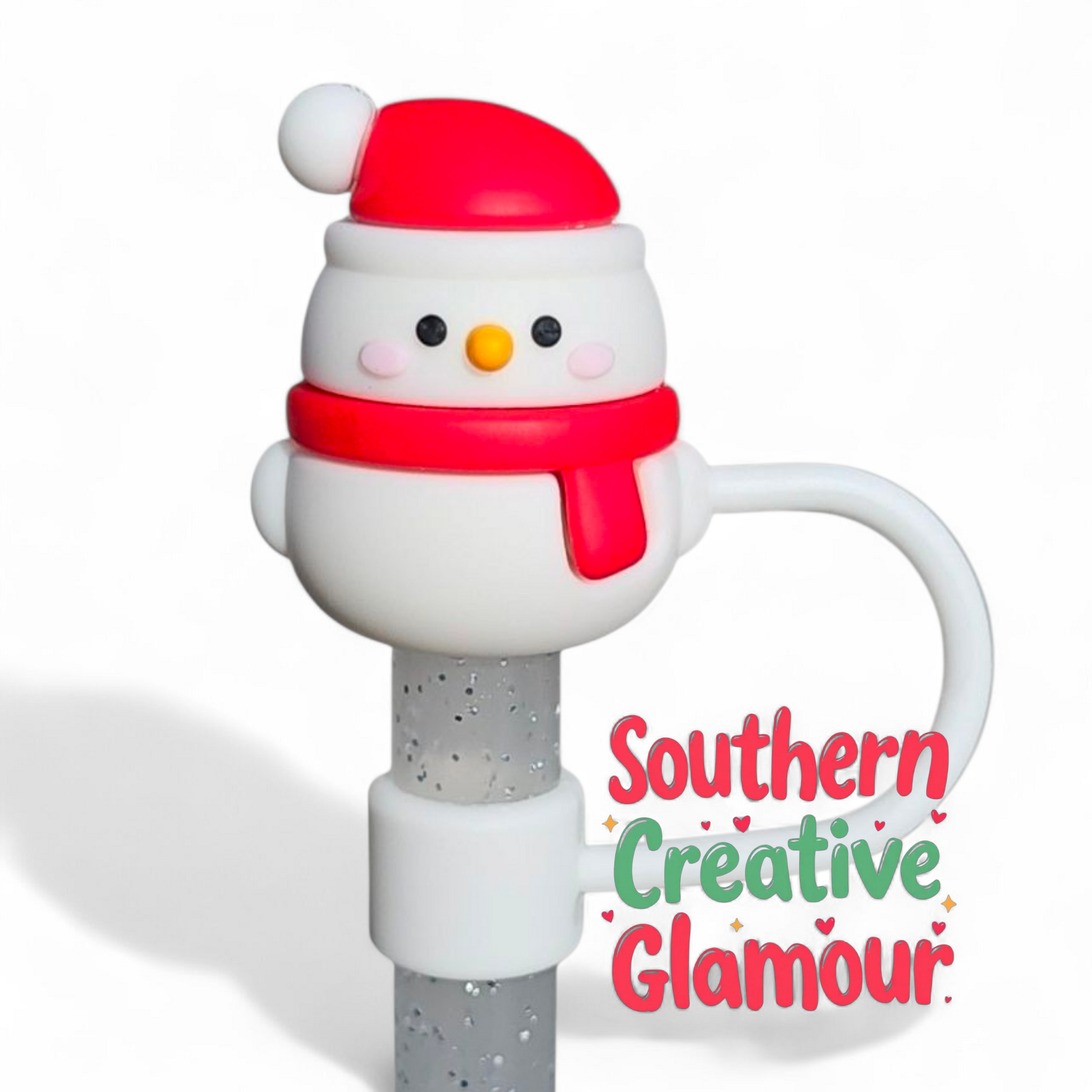 Christmas Snowman 3D Christmas Present 10mm Straw Topper by Southern Creative Glamour
