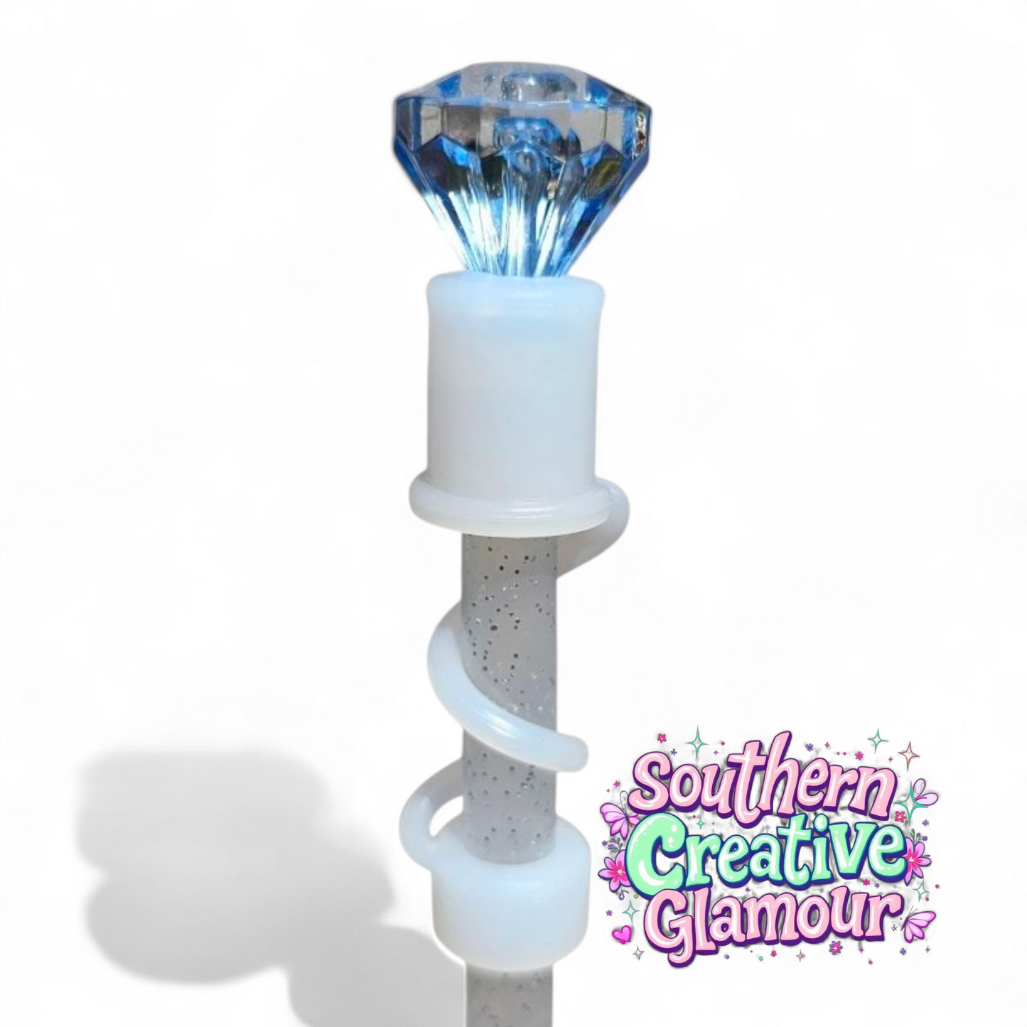 Blue Diamond Silicone 10mm Straw Topper | Straw Cover by Southern Creative Glamour 