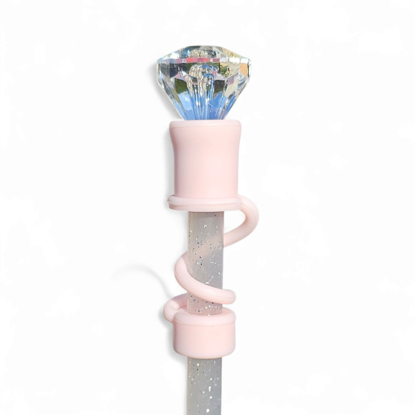 Clear & Blush Pink Diamond 3D Silicone 10mm Straw Topper by Southern Creative Glamour 