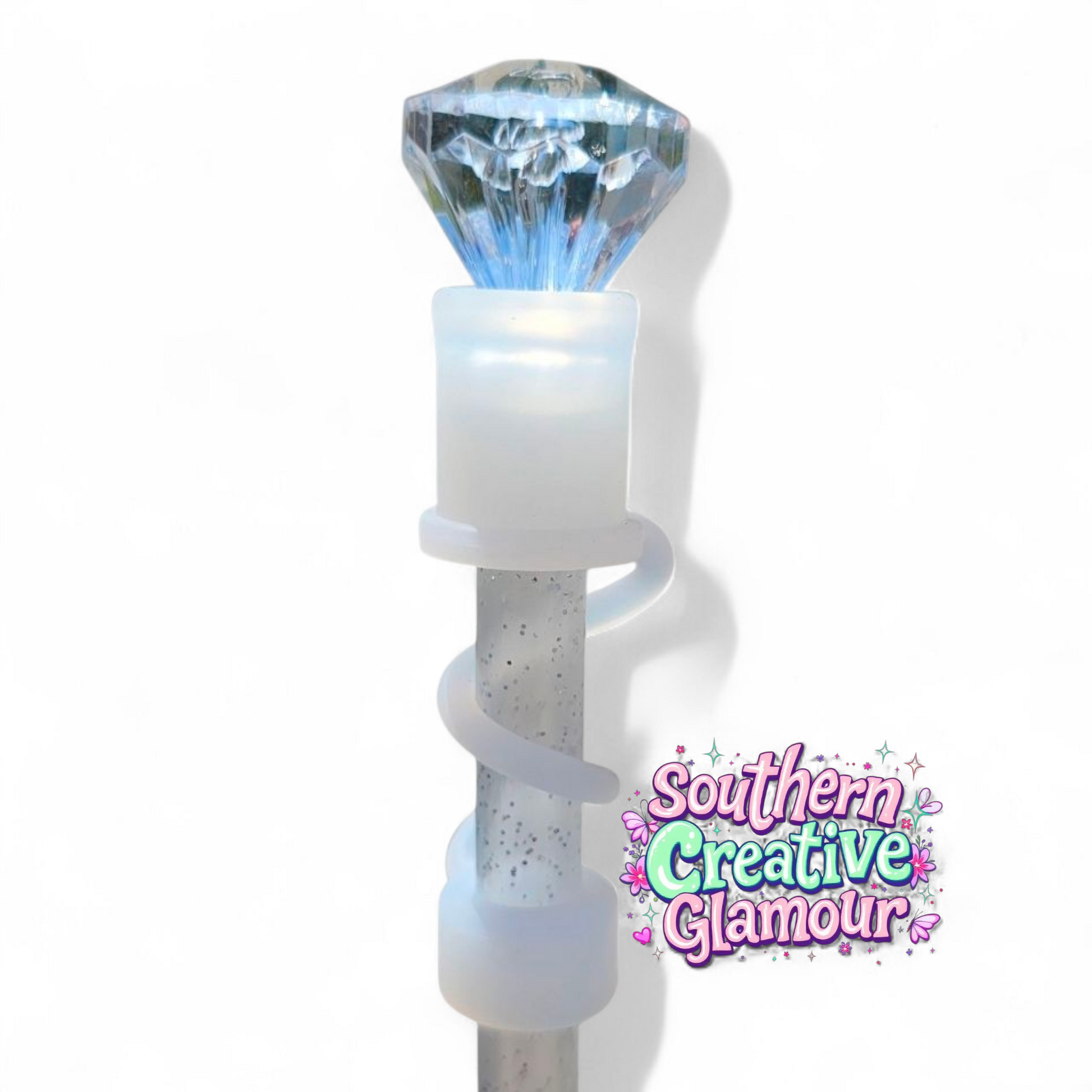 Clear Diamond Silicone 10mm Straw Topper | Straw Cover by Southern Creative Glamour 