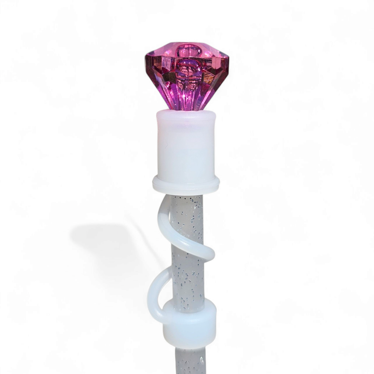 Fuchsia Pink Diamond  | Semi-transparent Silicone 3D Straw Topper | Straw Cover by Southern Creative Glamour 