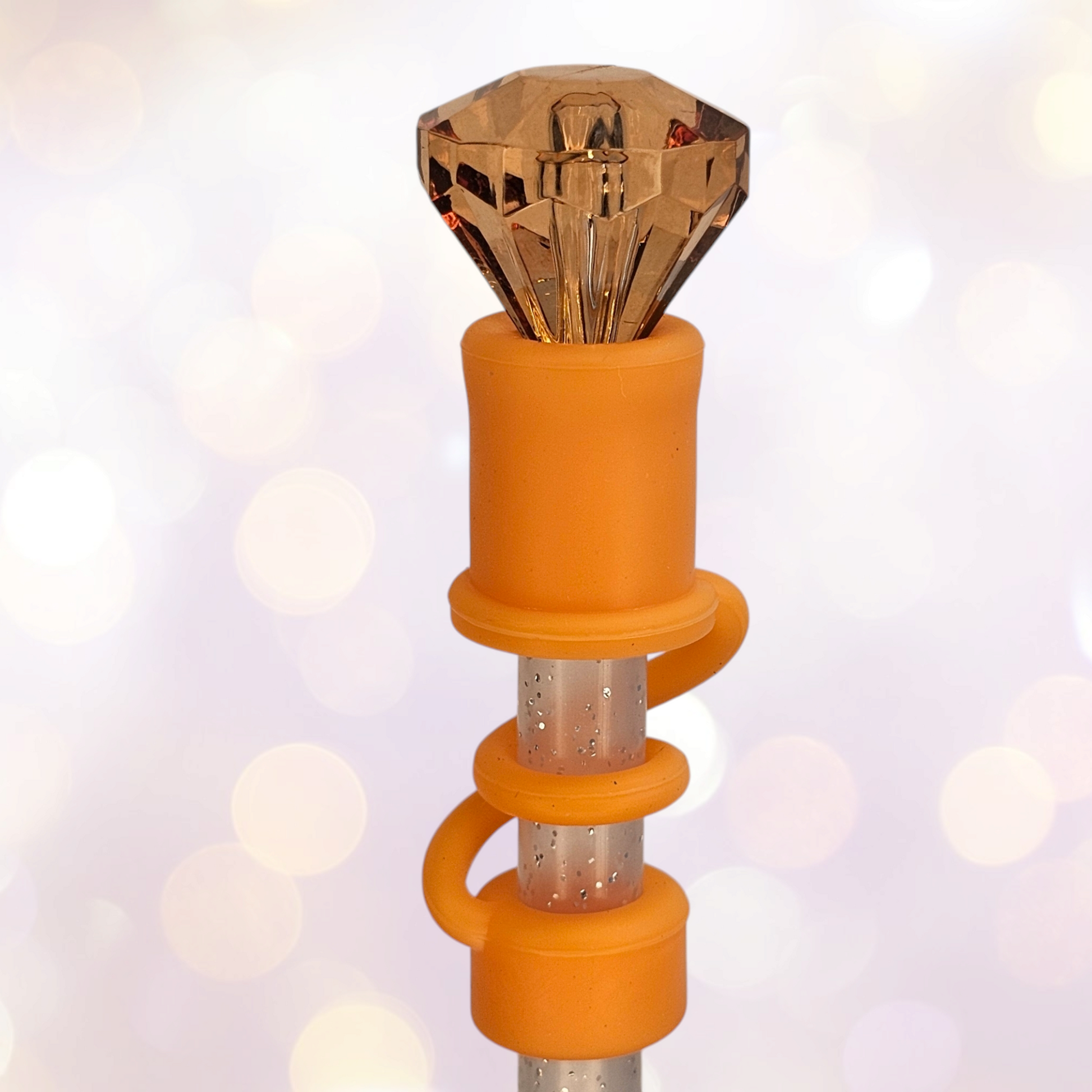 Copper Orange Diamond 3D Silicone 10mm Straw Topper 