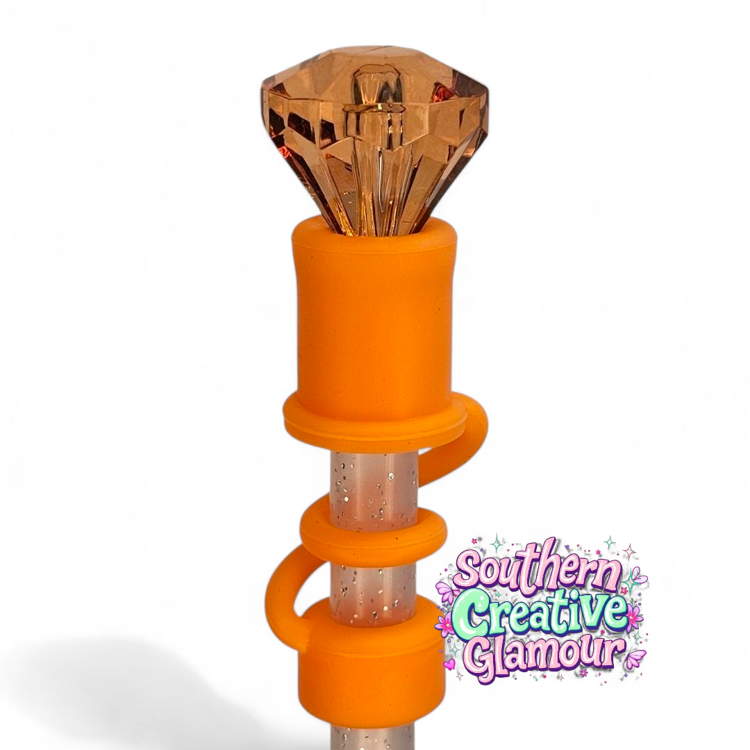Copper Orange Diamond Silicone 10mm Straw Topper | Straw Cover by Southern Creative Glamour 