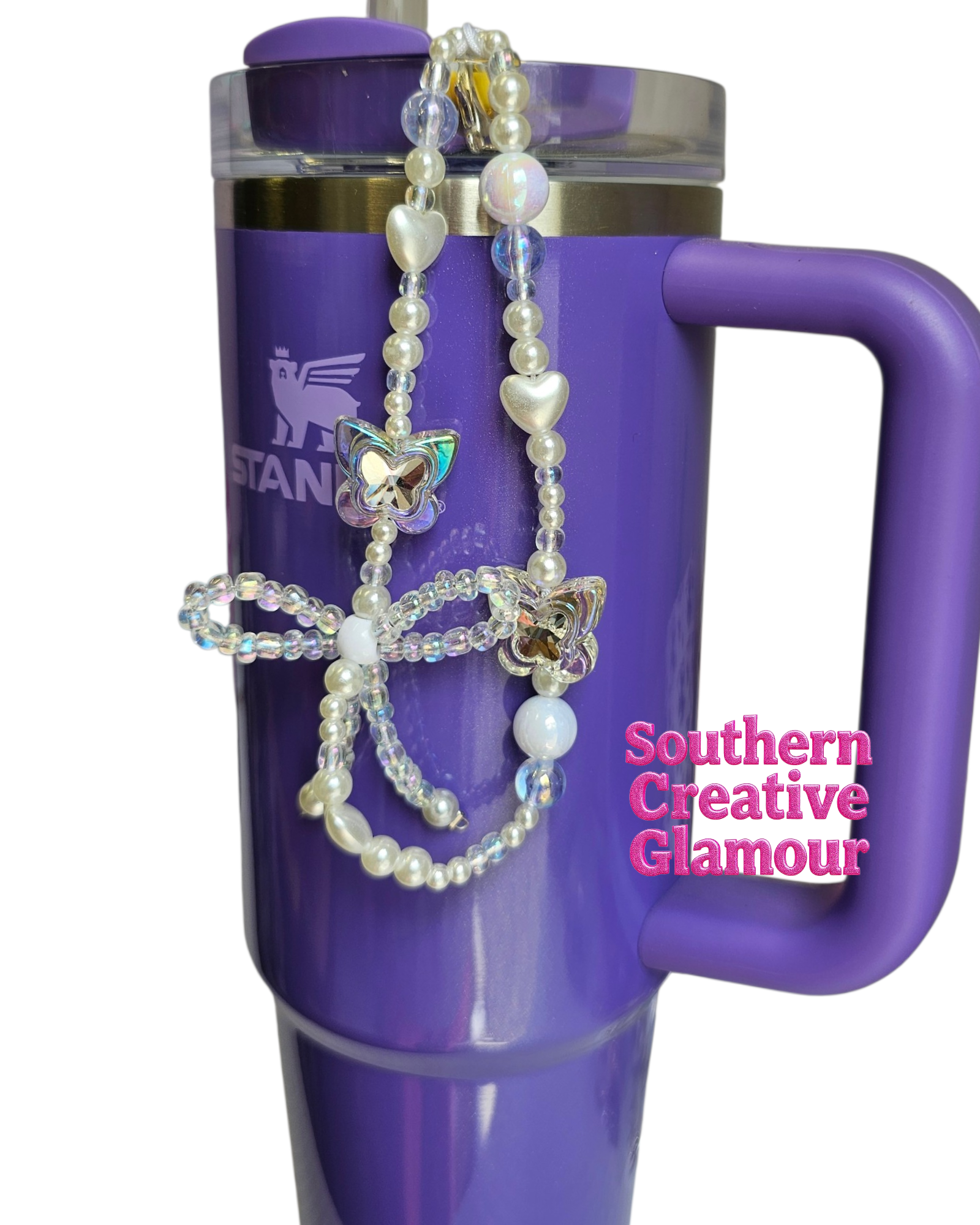 Coquette Butterfly Pearl Tumbler Charm Necklace | Iridescent Beaded Glam