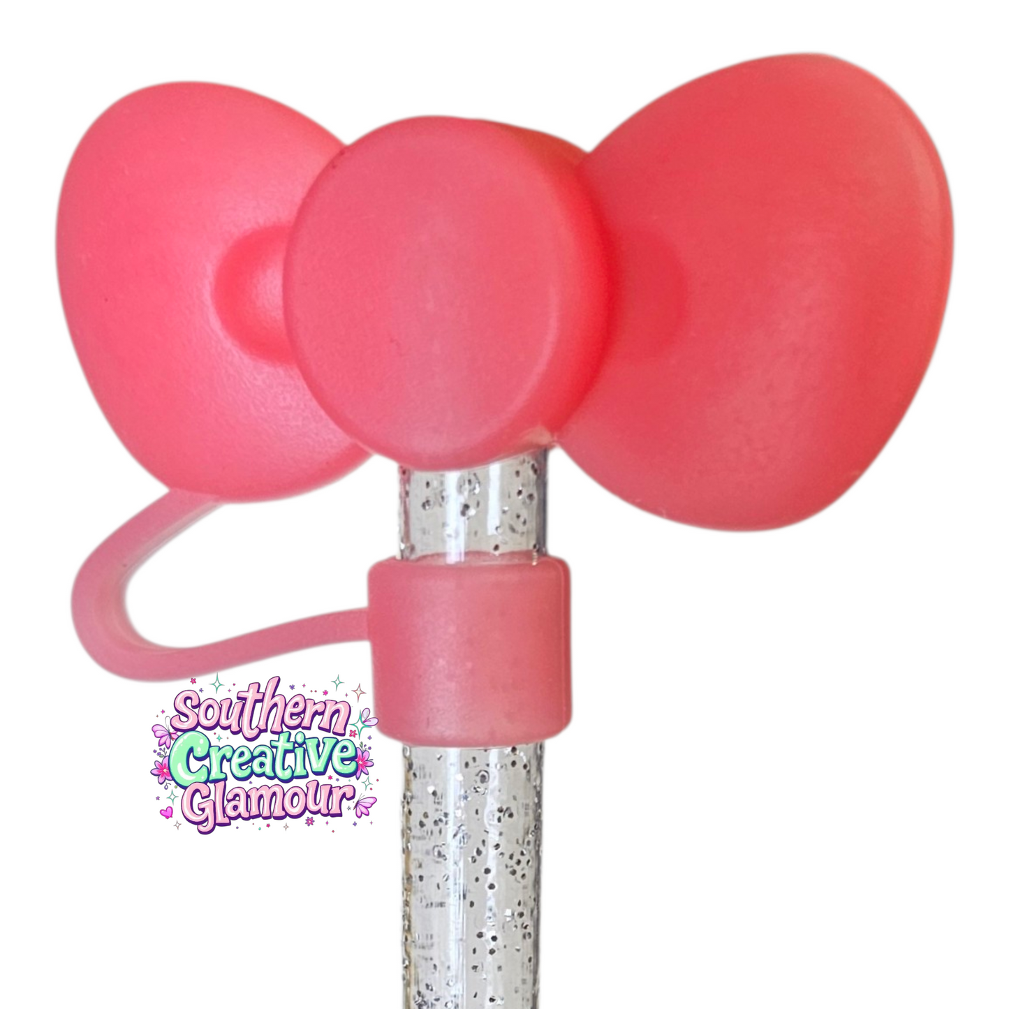 Coral Pink 3D Bow Silicone Straw Topper by Southern CreativeGlamour | Fits 10mm Straws