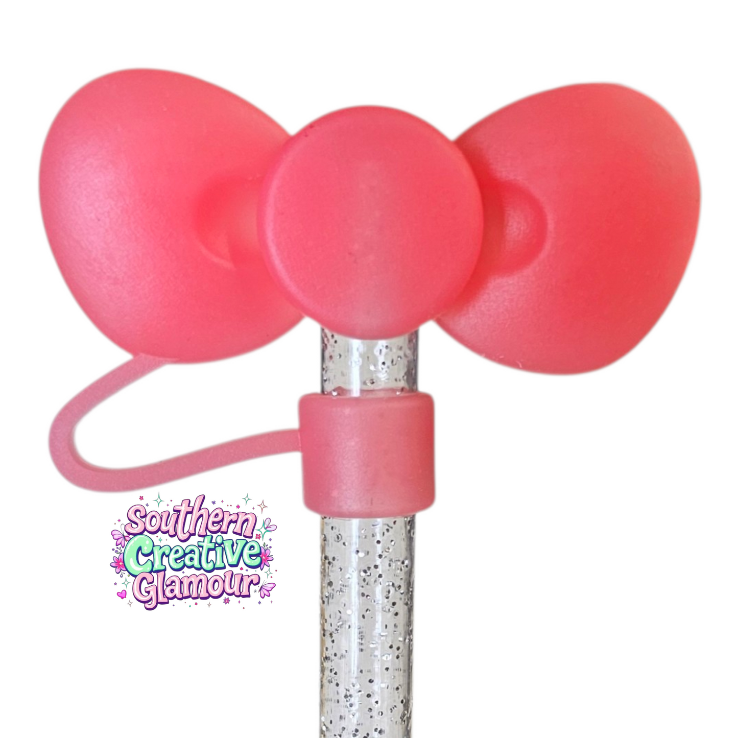 Coral Pink 3D Bow Silicone Straw Topper | Fits 10mm Straws