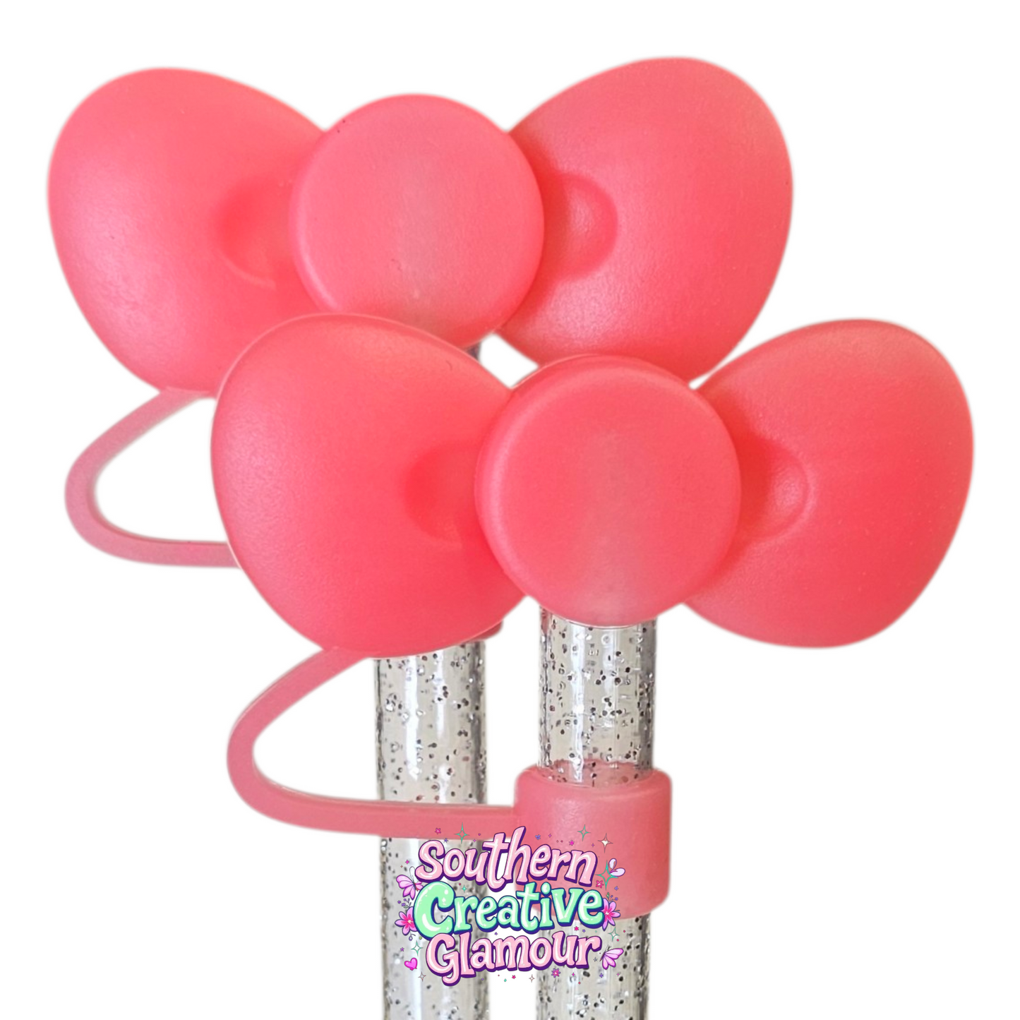 Coral Pink 3D Bow Silicone Straw Topper by Southern CreativeGlamour | Fits 10mm Straws