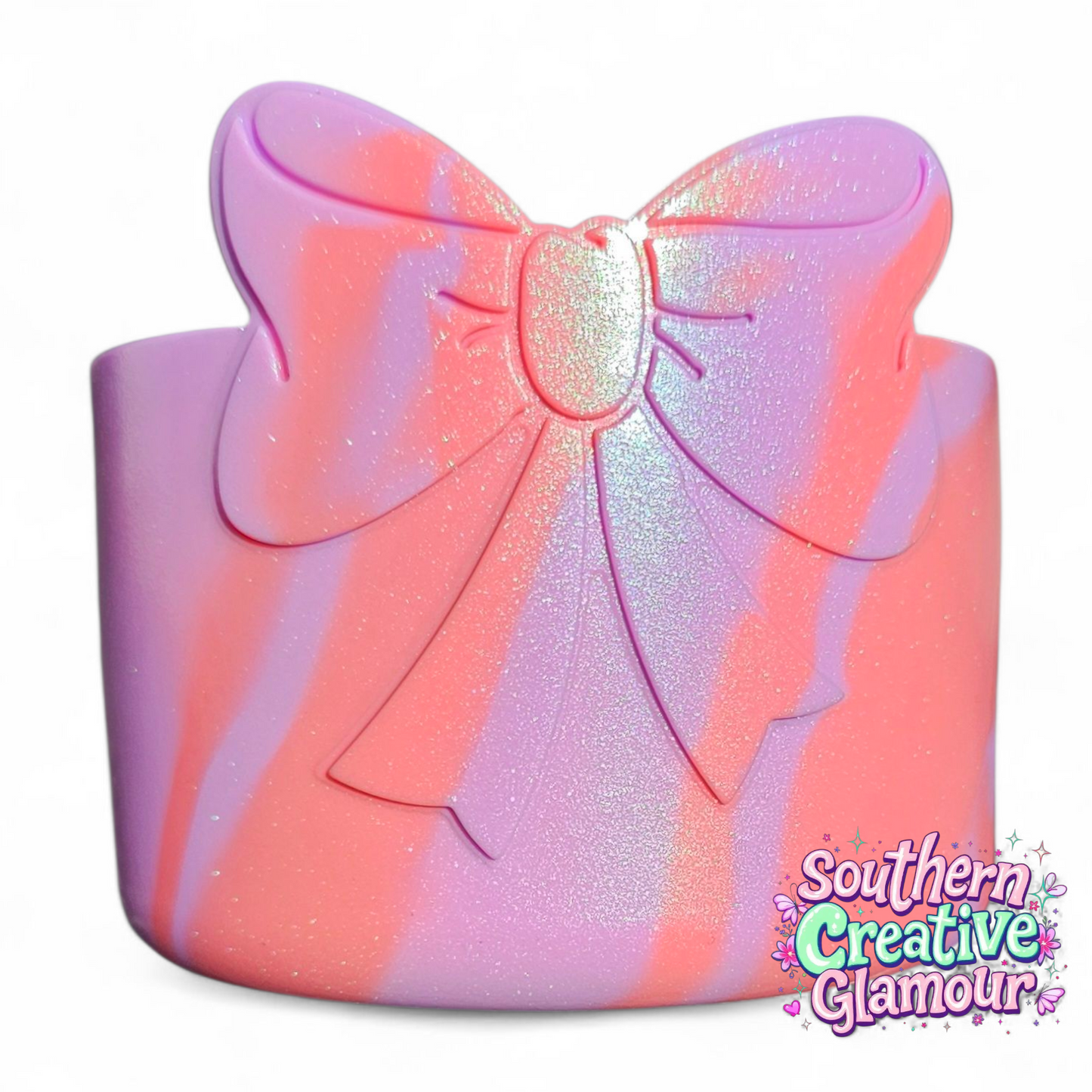 Purple Bubblegum Shimmer 3D Bow Silicone Tumbler Boot | Tumbler Sleeve by Southern Creative Glamour 