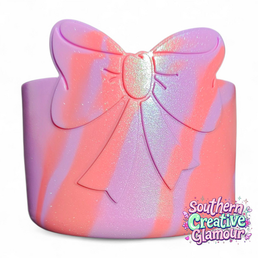 Purple Bubblegum Shimmer 3D Bow Silicone Tumbler Boot | Tumbler Sleeve by Southern Creative Glamour 