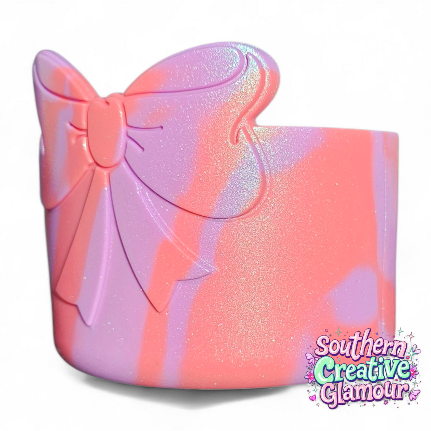 Purple Bubblegum Shimmer 3D Bow Silicone Tumbler Boot | Tumbler Sleeve by Southern Creative Glamour 