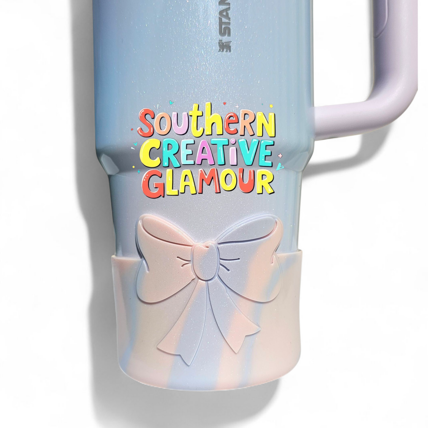 Cotton Candy Shimmer 3D Bow Silicone Tumbler Boot | Tumbler Sleeve by Southern Creative Glamour 