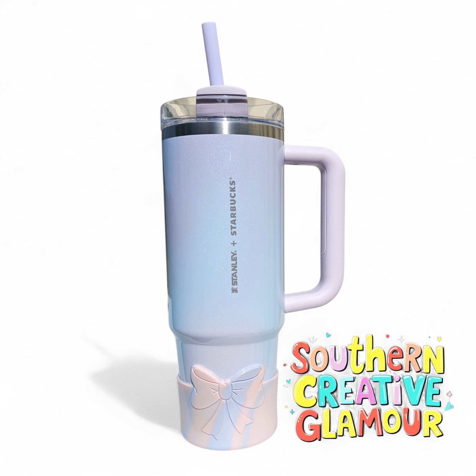 Cotton Candy Shimmer 3D Bow Silicone Tumbler Boot | Tumbler Sleeve by Southern Creative Glamour 