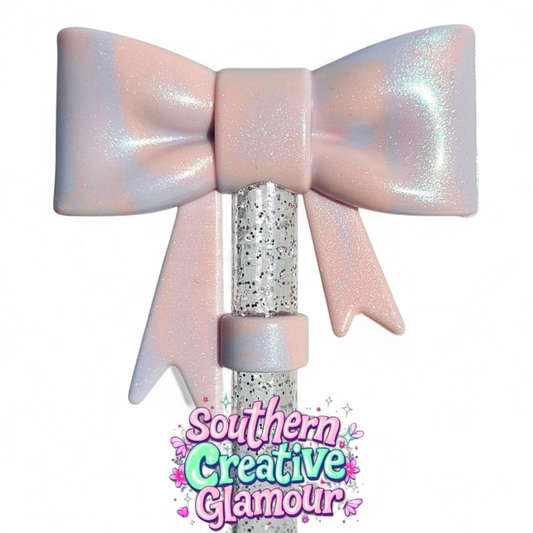 Cotton Candy Shimmer 3D Bow silicone 10mm Straw Topper | Straw Cover by Southern Creative Glamour 