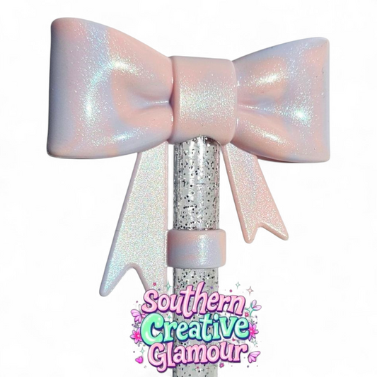Cotton Candy Shimmer 3D Bow silicone 10mm Straw Topper | Straw Cover by Southern Creative Glamour 