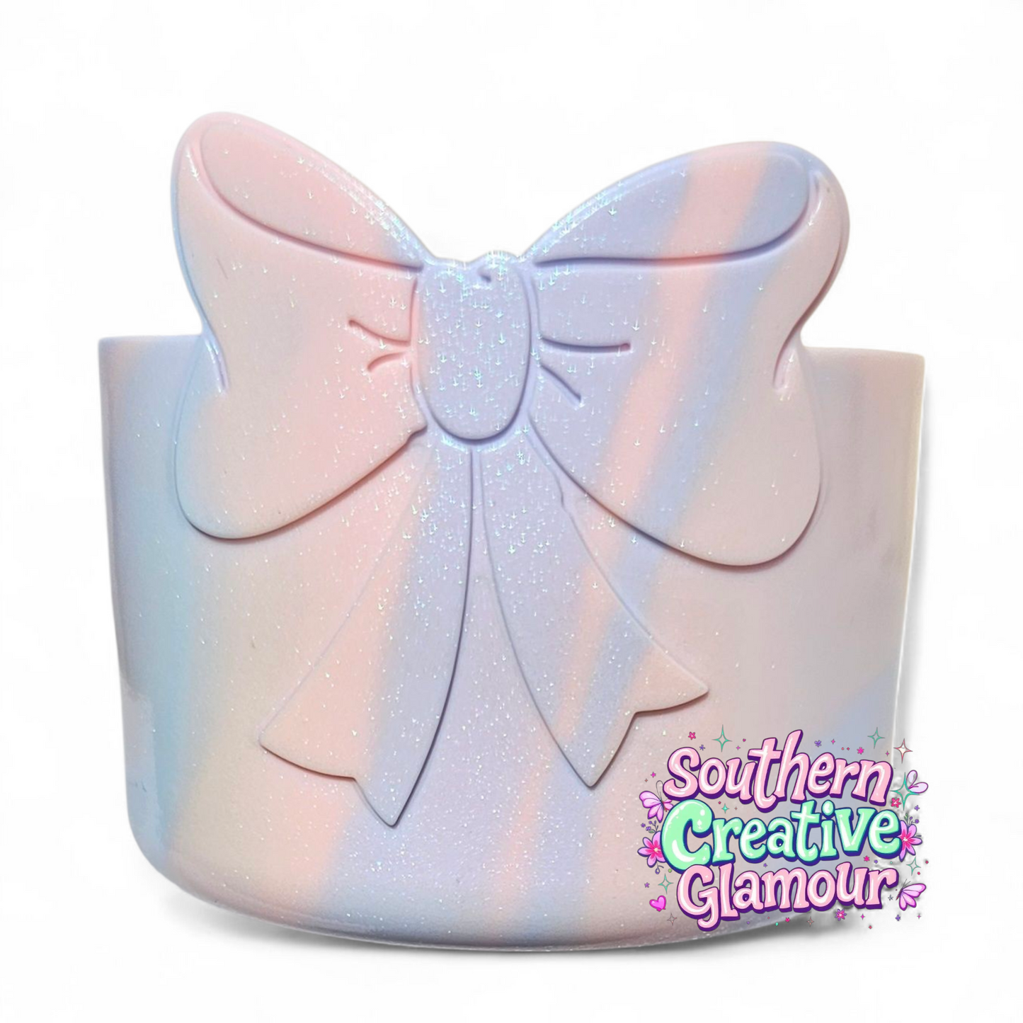 Cotton Candy Shimmer 3D Bow Silicone Tumbler Boot | Tumbler Sleeve by Southern Creative Glamour 