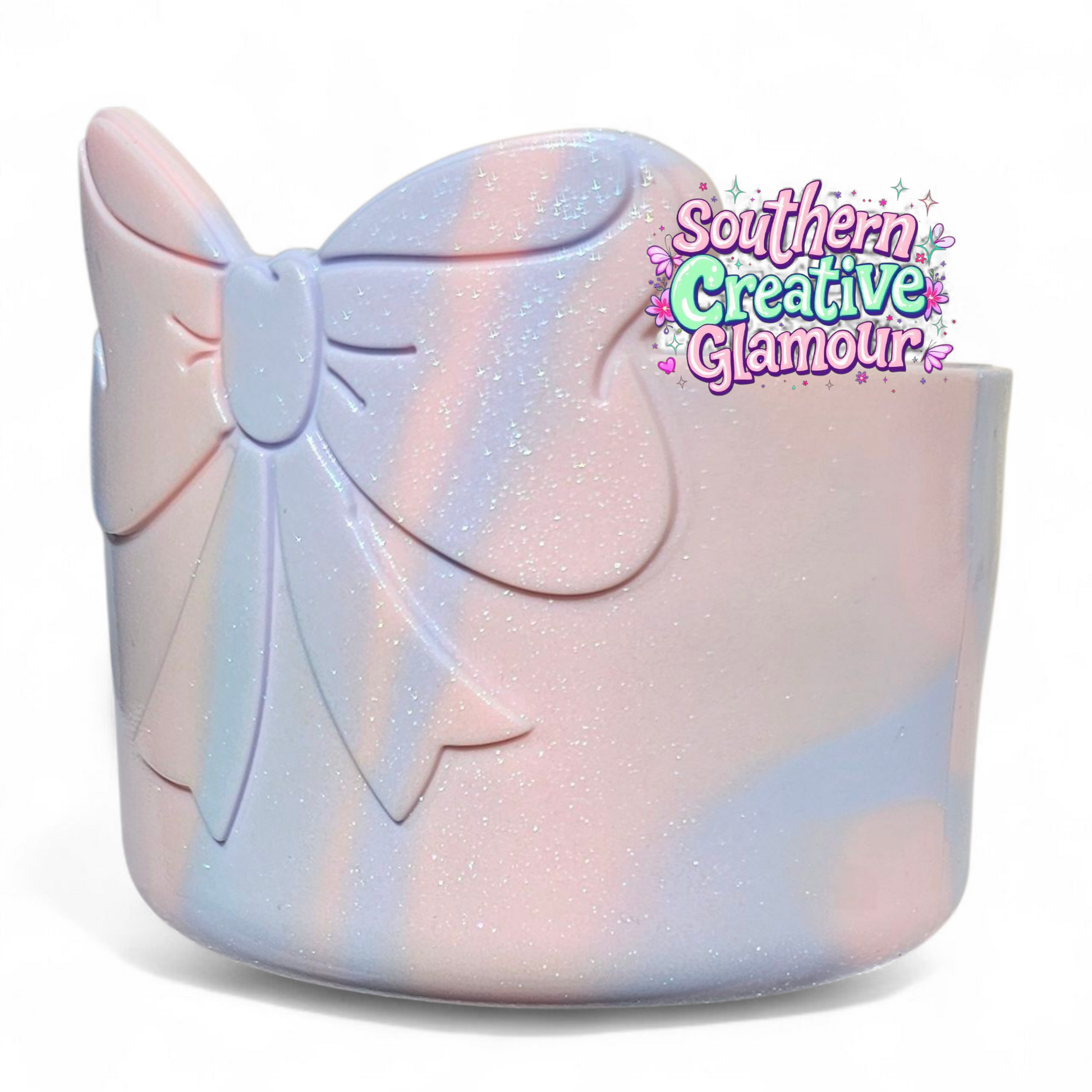 Cotton Candy Shimmer 3D Bow Silicone Tumbler Boot | Tumbler Sleeve by Southern Creative Glamour 