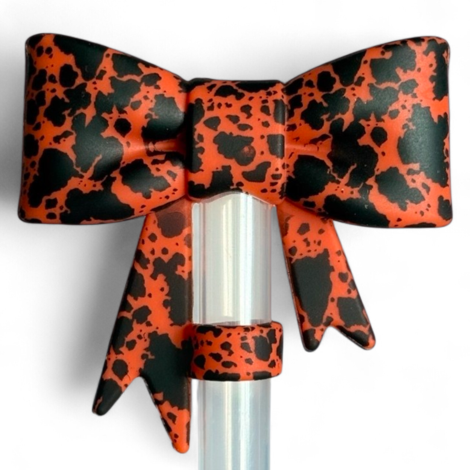Rust Cowhide 3D Bow Silicone Straw Topper | Fits 10mm Straws