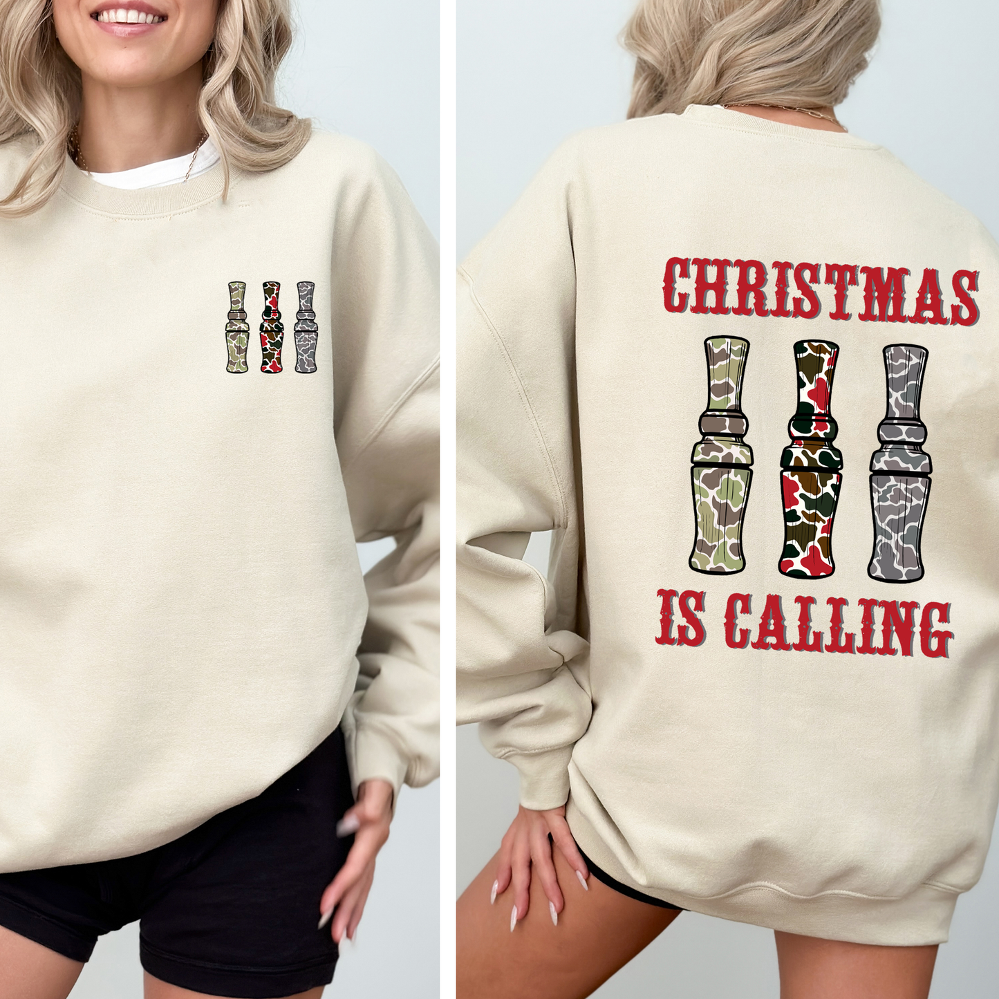 Cream Christmas is Calling, Duck Season, Hunting, Front and Back Sweatshirt