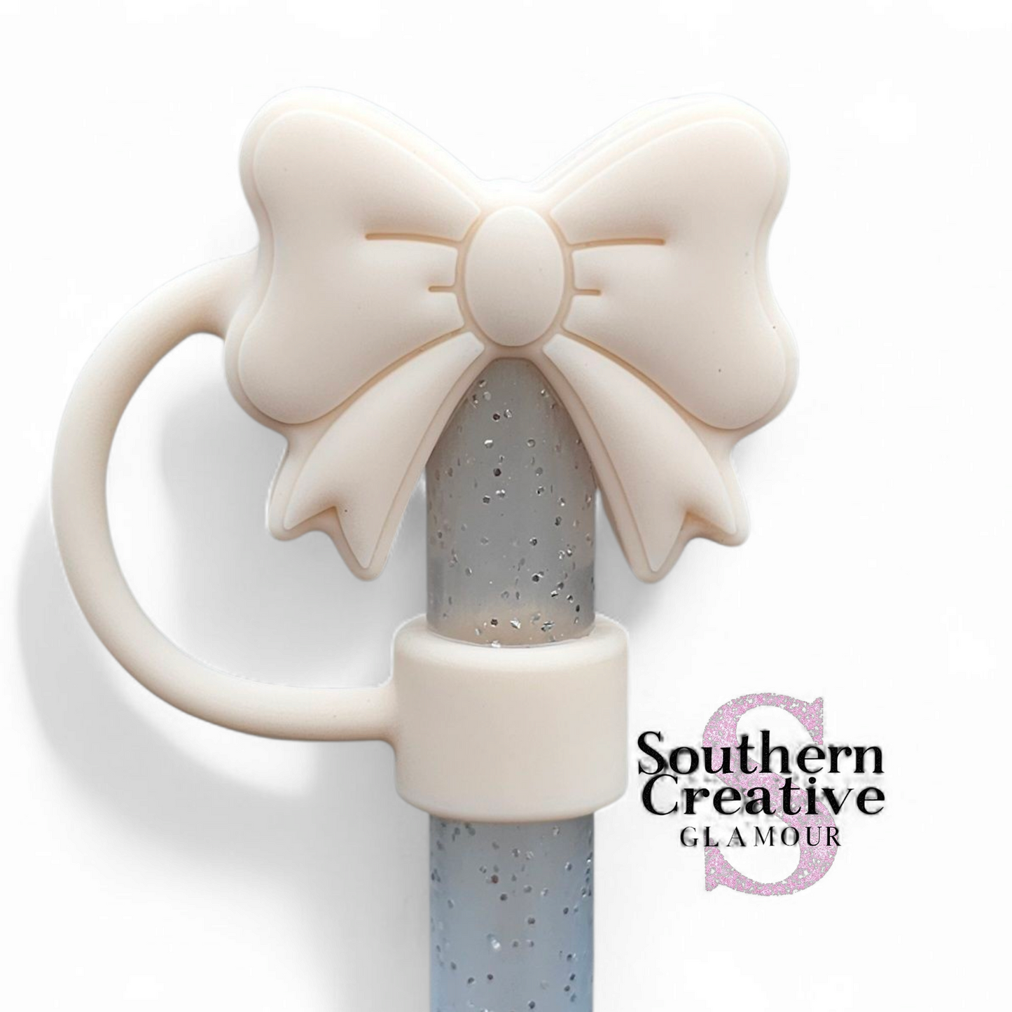 Cream Coquette Bow 3D Silicone 10mm Straw Toppers by Southern Creative Glamour 