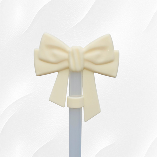 Coquette Ribbon Bow Silicone Straw Topper  - Cream  - Off White 