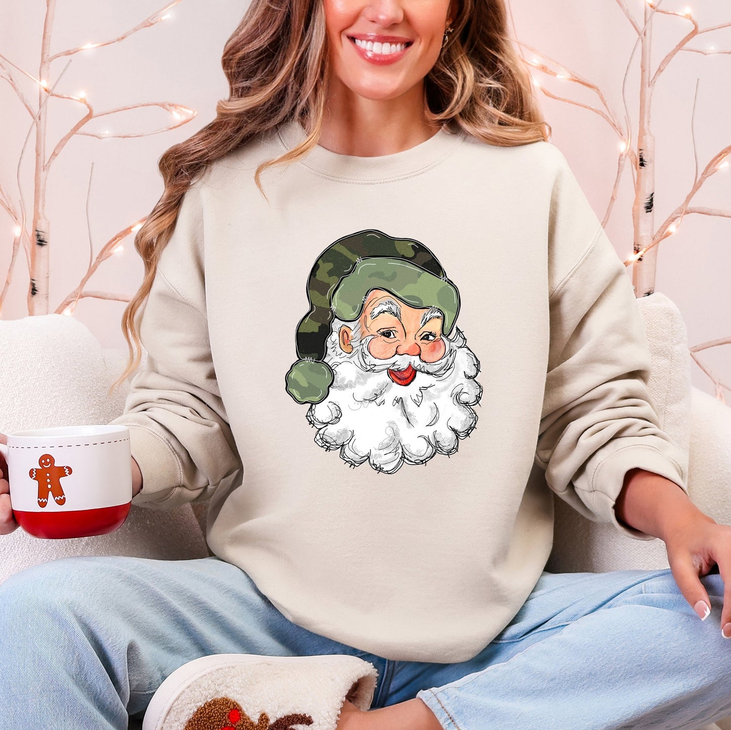 Cream Camo Santa, Retro Christmas, Cute, Hunting Sweatshirt