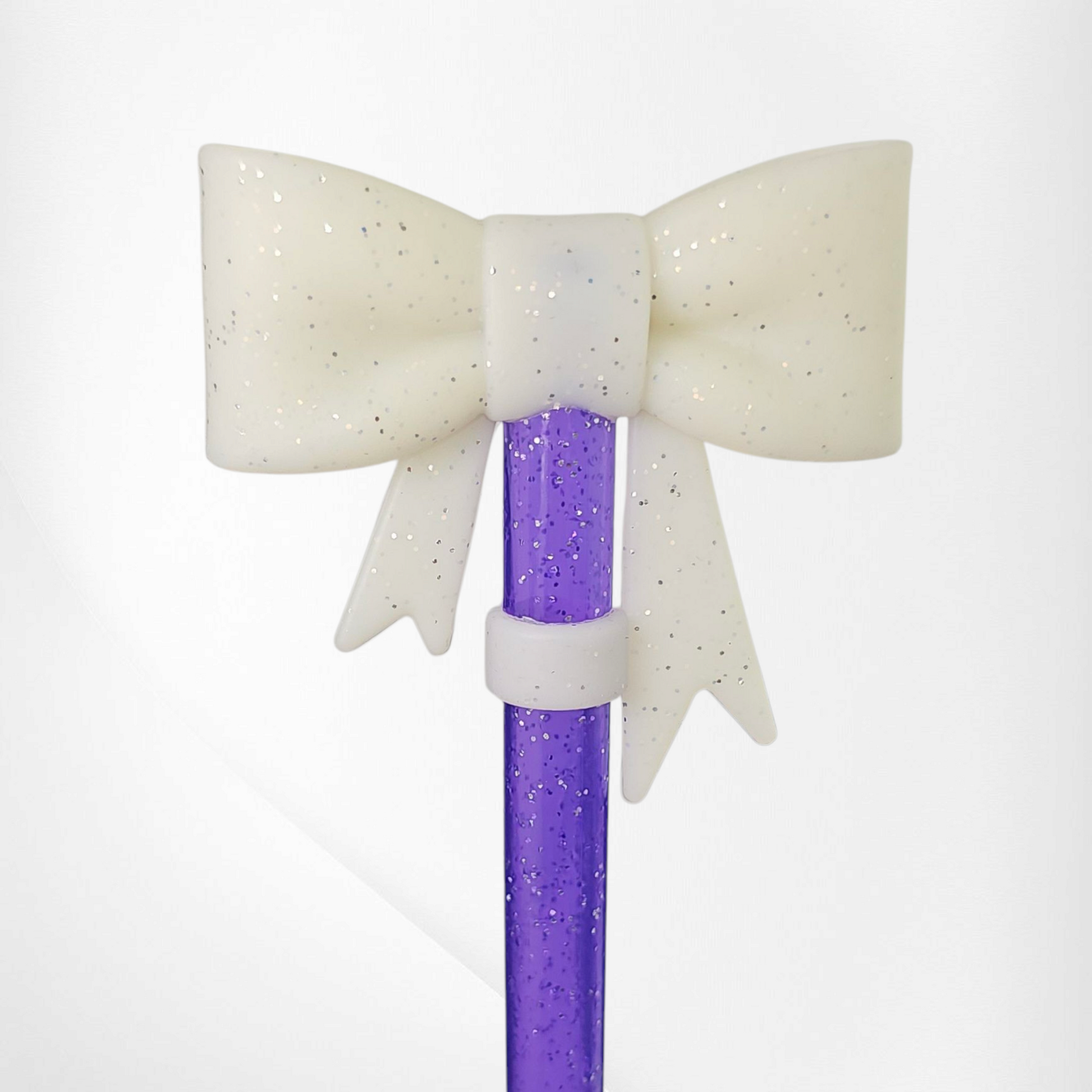 Coquette Ribbon BOW 3D Silicone Straw Topper  - Creamy White Glitter