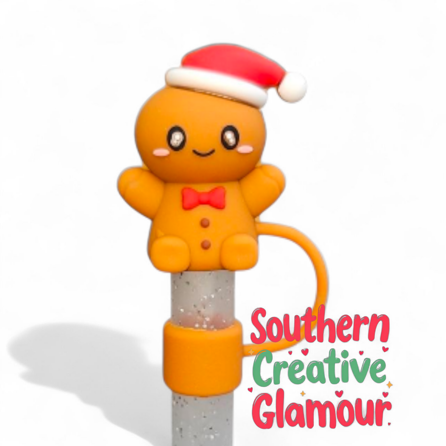 3D Gingerbread Man Silicone 10mm Straw Topper | Straw by Southern Creative Glamour 