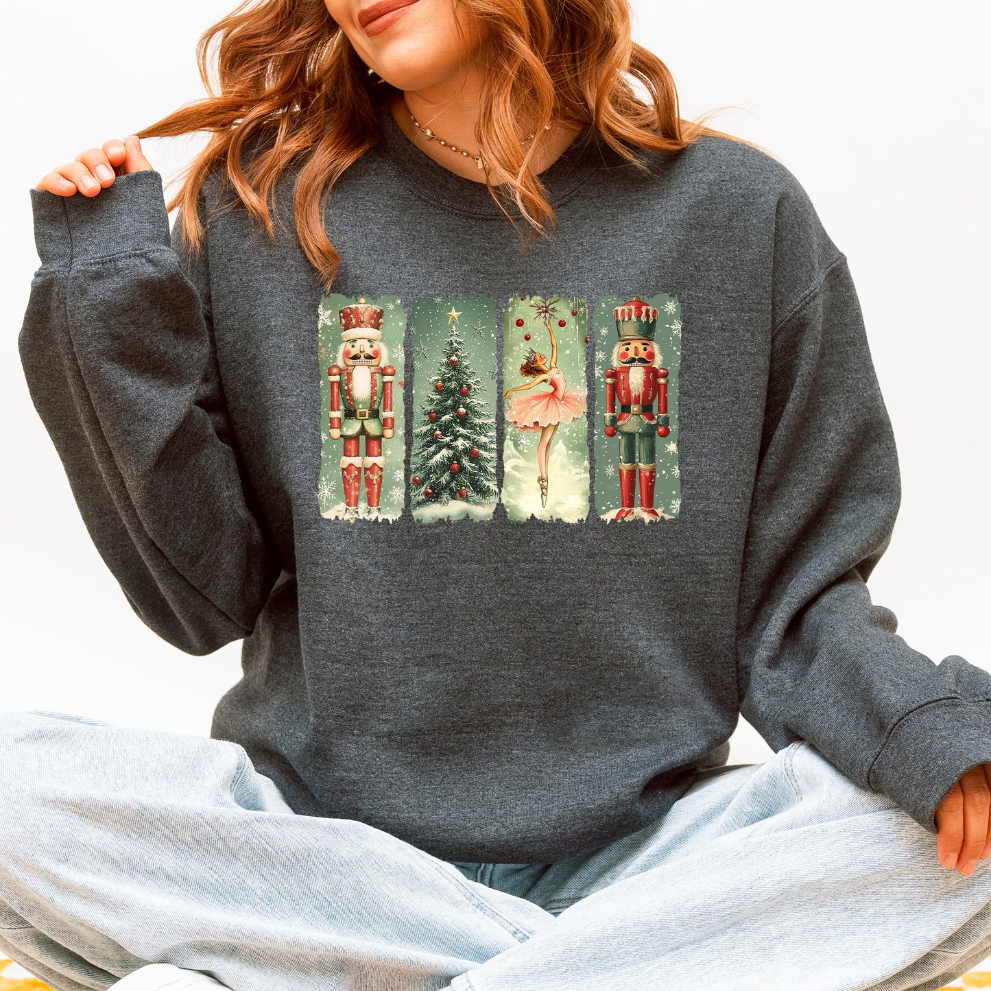 Dark Heather Gray Christmas, Nutcracker Ballet, Vintage Sweatshirt