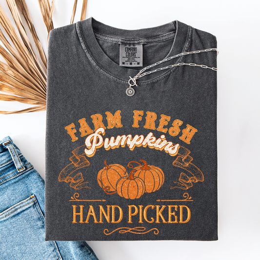 Dark pepper gray Farm Fresh Pumpkins, Hand Picked, Halloween, Fall, Autumn, Farm, Comfort Colors T-Shirt