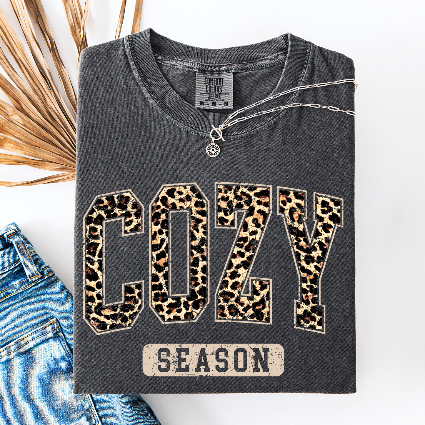 Dark pepper gray Cozy Season, Leopard Print, Halloween, Autumn, Fall, Comfort Colors T-Shirt