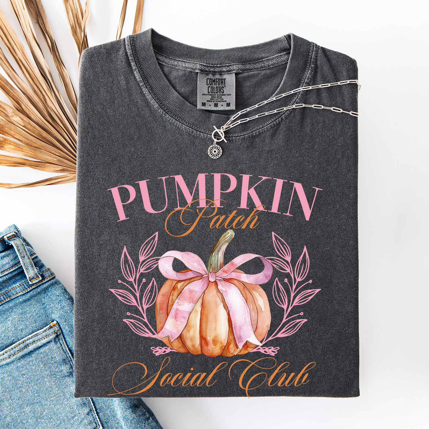 Dark pepper gray Pumpkin Patch Social Club, Autumn, Fall, Comfort Colors T-Shirt
