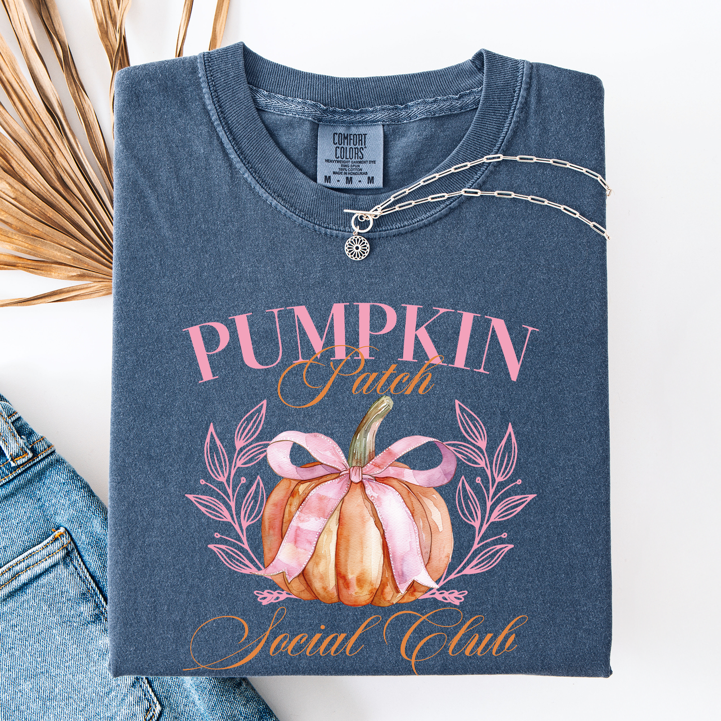 Denim blue Pumpkin Patch Social Club, Autumn, Fall, Comfort Colors T-Shirt