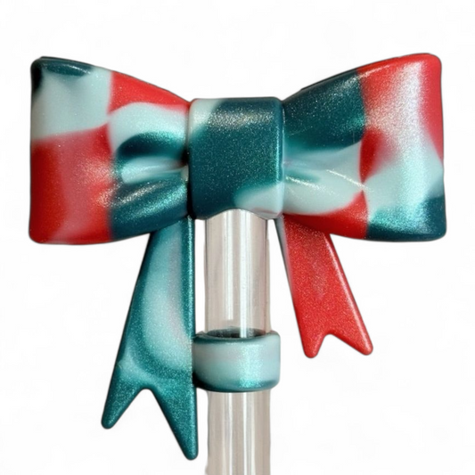 Red and Green Ombre Desert Dusk 3D Bow Straw Topper | Straw Cover 