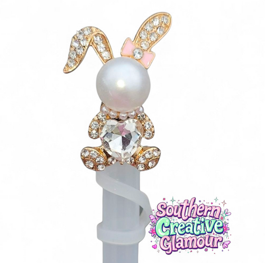Girly Diamond and Pearl Bunny Rabbit Straw Topper | Straw Cover by Southern Creative Glamour 