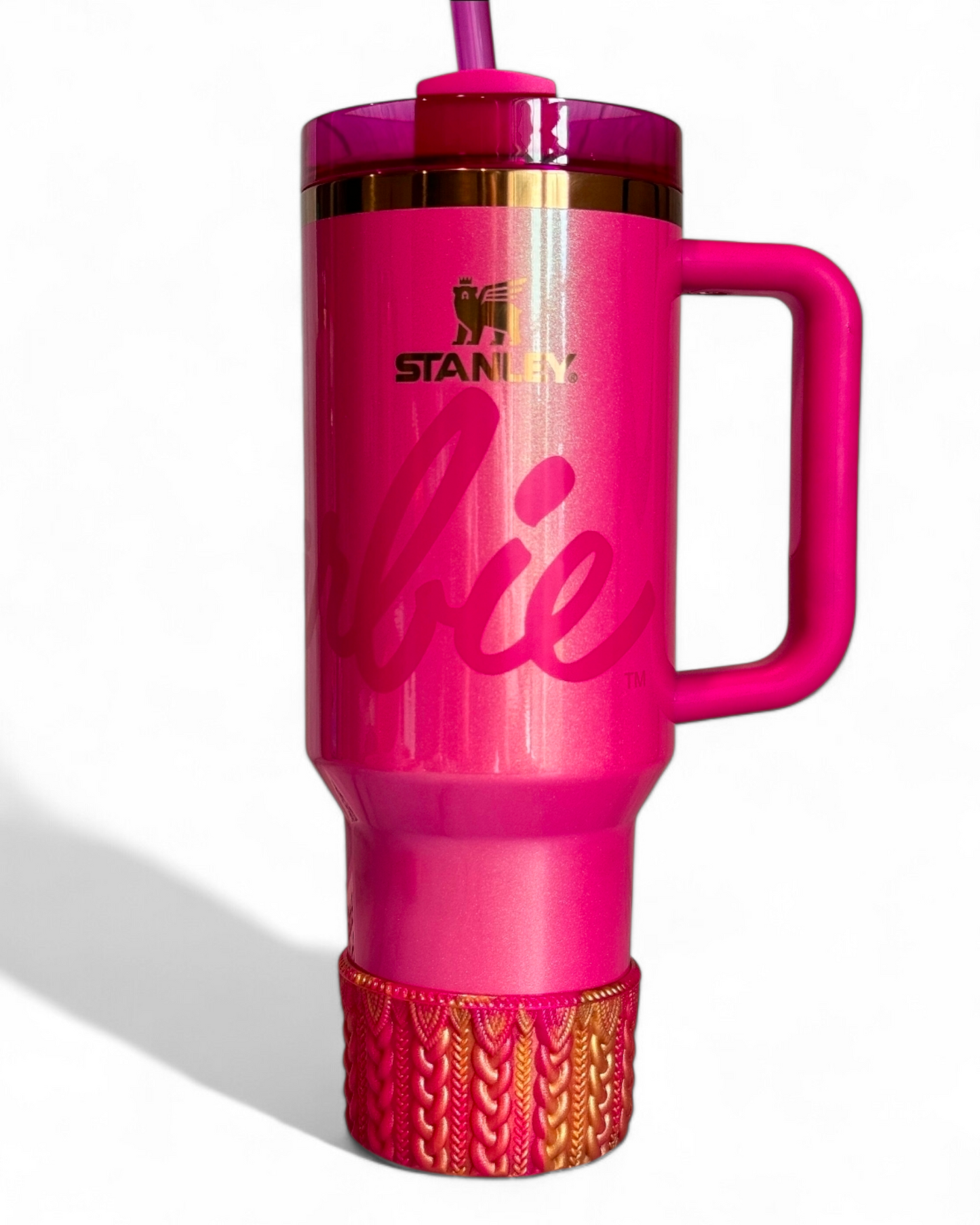 Dynamite Remix Pink & Gold Shimmer Macrame Silicone Tumbler Boot