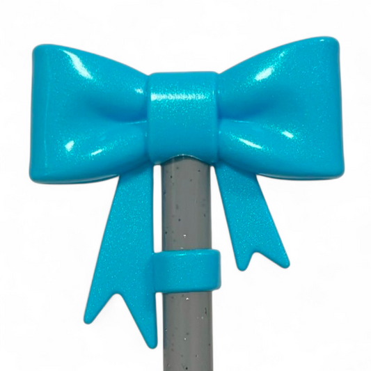 Electric Blue Shimmer 3D Bow Silicone 10mm Straw Topper 