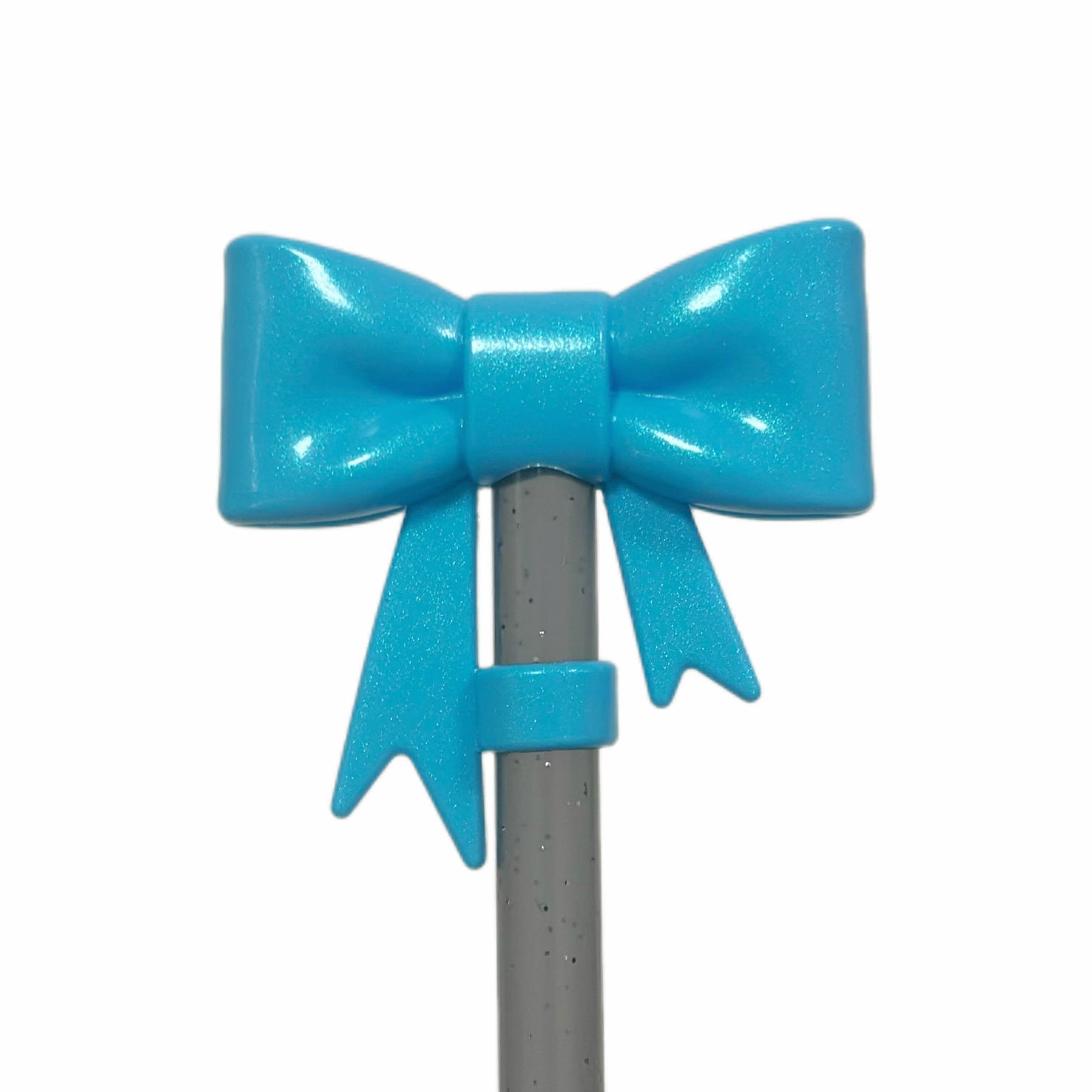Electric Blue Shimmer 3D Bow Silicone 10mm Straw Topper 