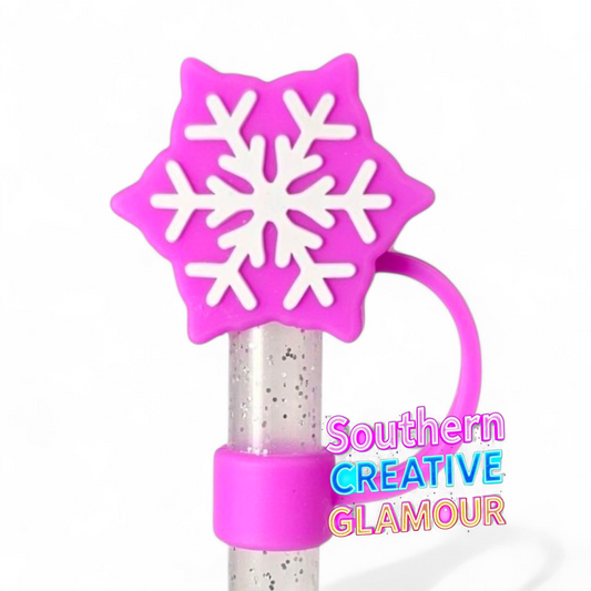 Electric Purple and White 3D Snowflake Silicone 10mm Straw Toppers by Southern Creative Glamour 