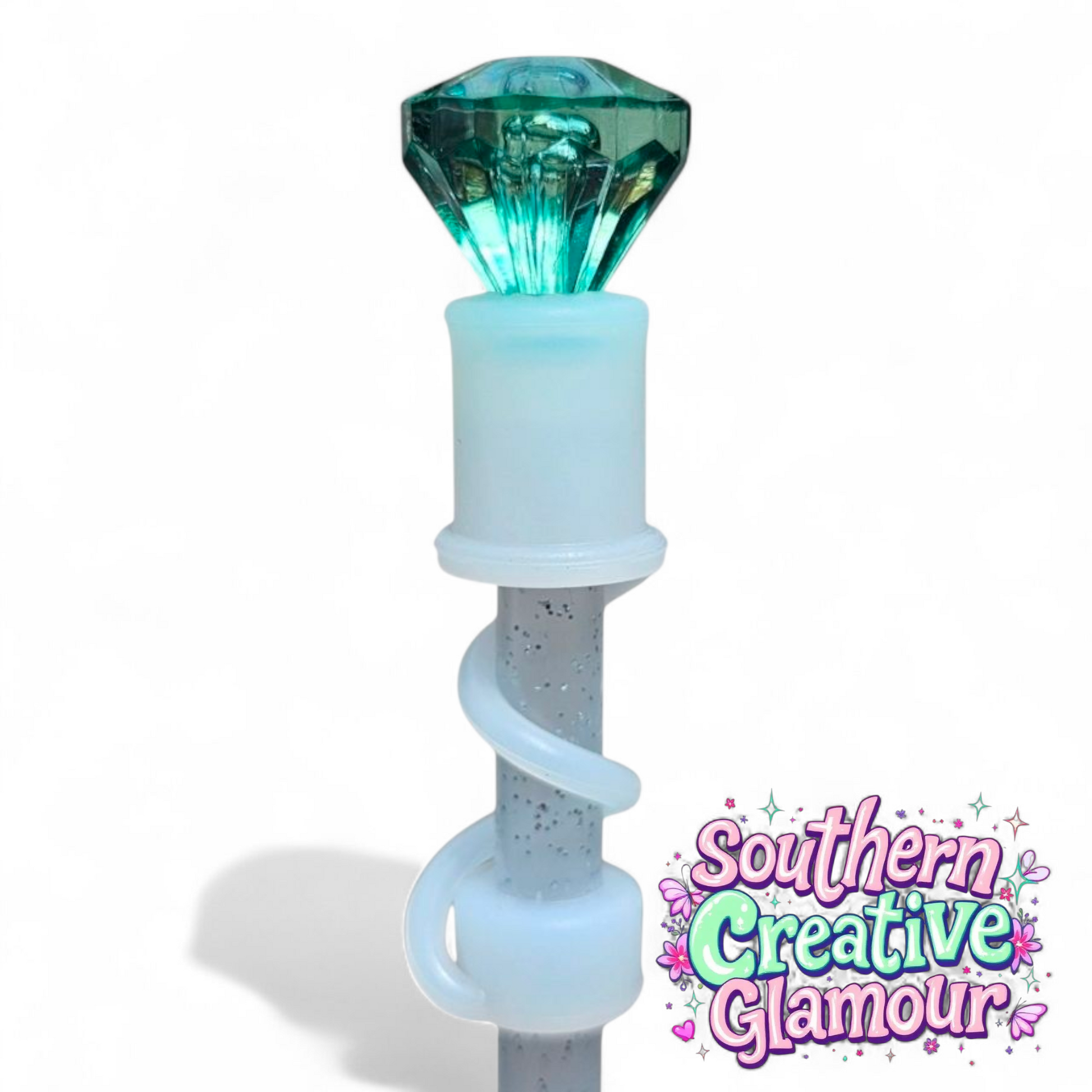 Emerald Green Diamond  | Semi-transparent Silicone 3D Straw Topper | Straw Cover by Southern Creative Glamour 