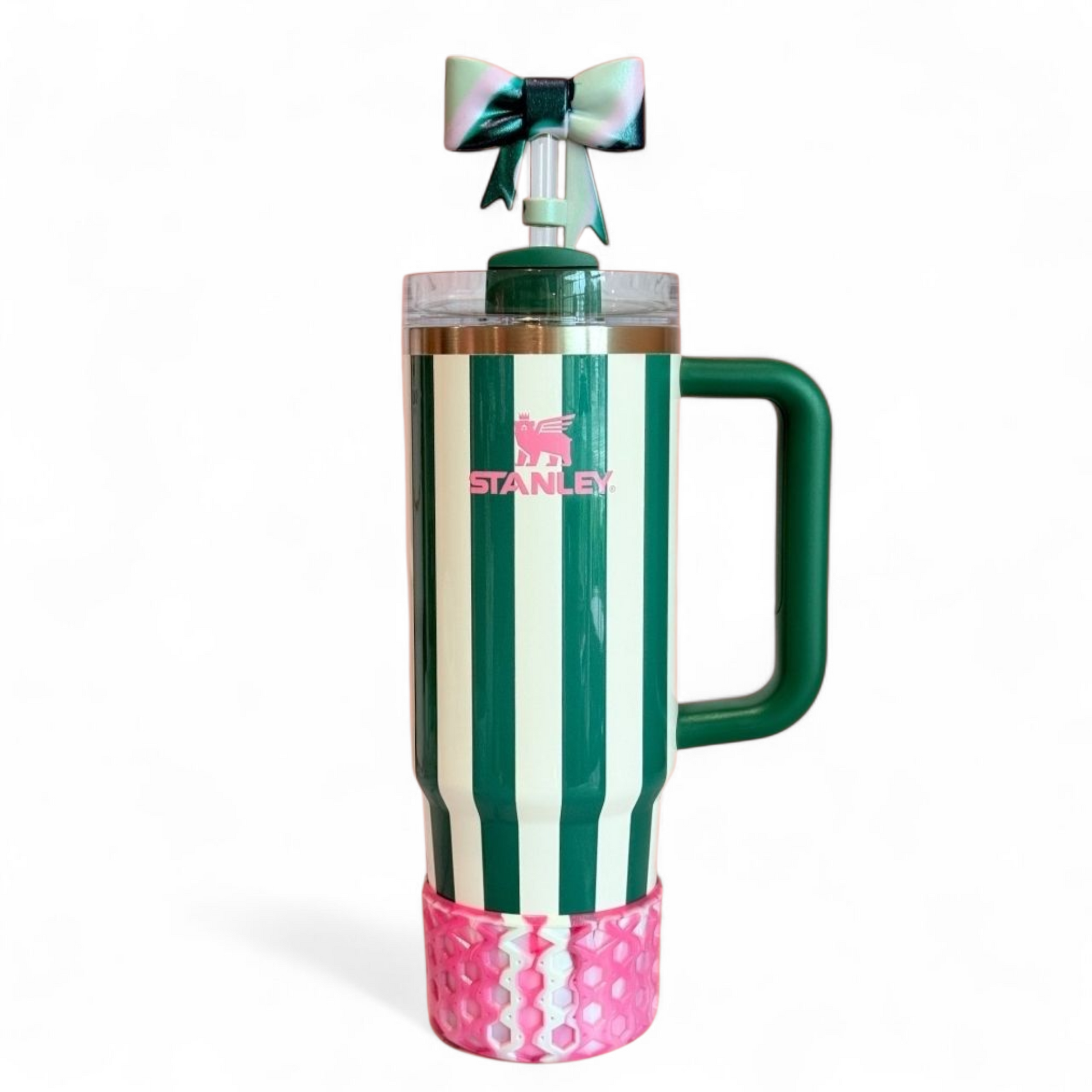 Emerald Kiss 3D Bow Straw Topper on Stanley Tumbler 