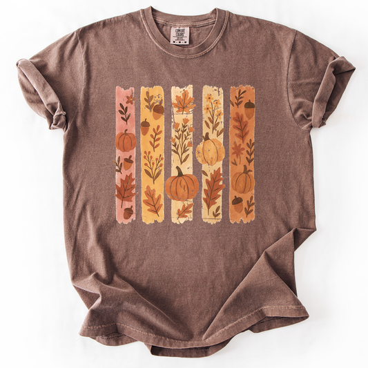 Brown Fall, Brush Stroke, Floral, Pumpkin, Autumn, Comfort Colors T-Shirt