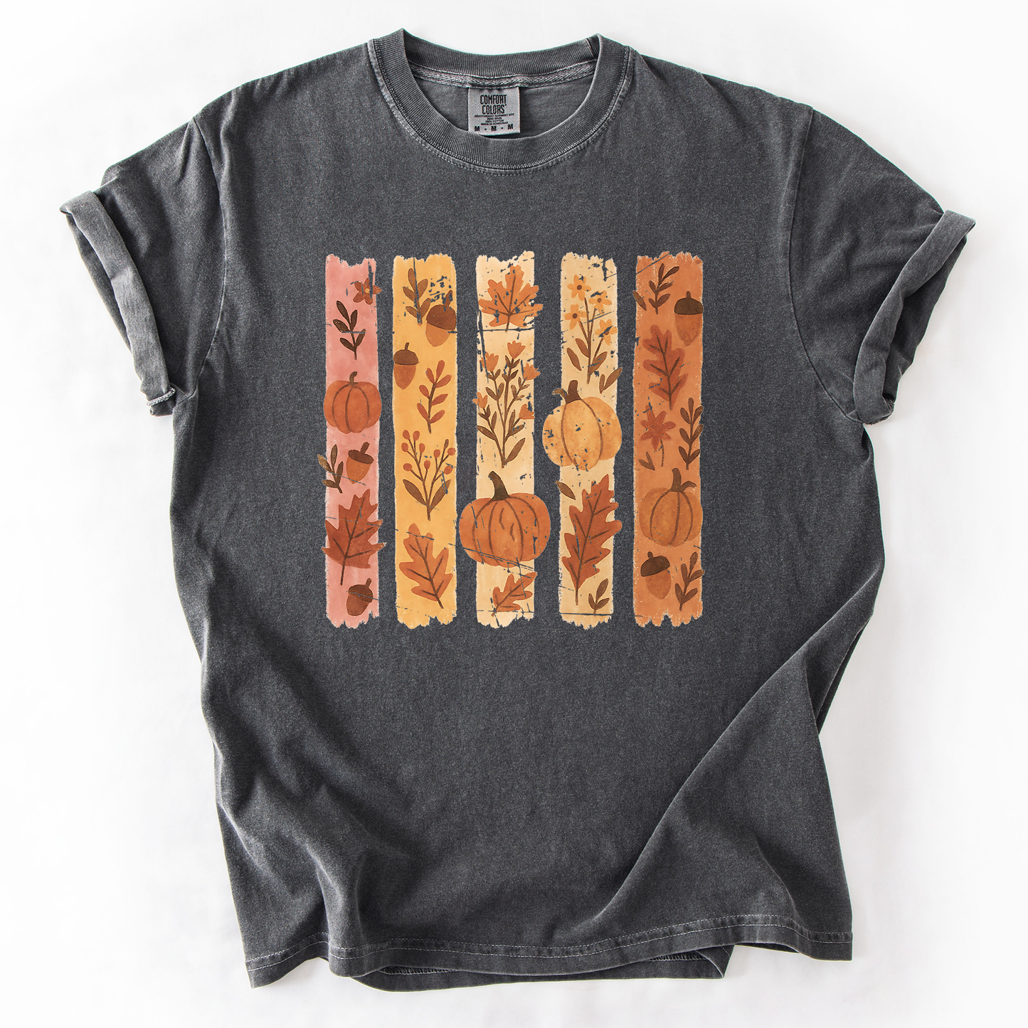 Dark pepper gray Fall, Brush Stroke, Floral, Pumpkin, Autumn, Comfort Colors T-Shirt