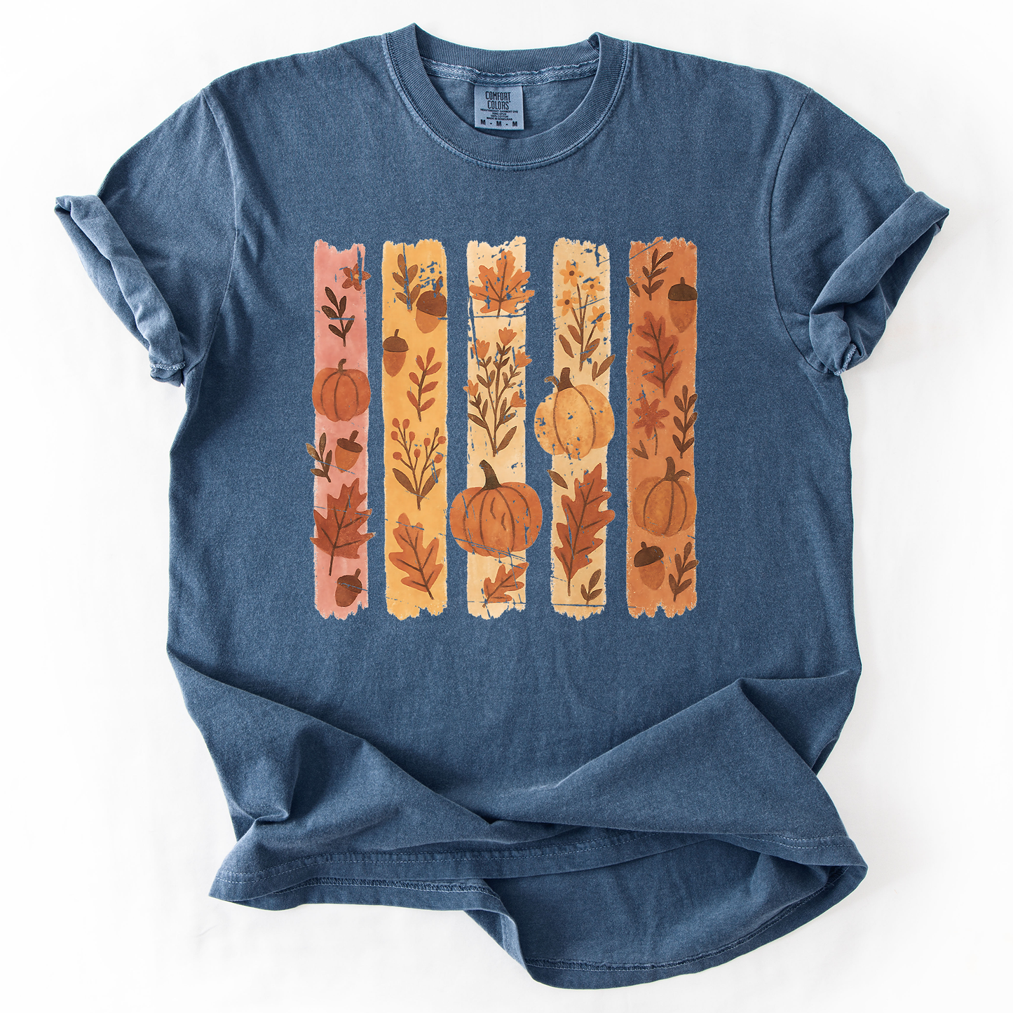 Denim blue and orange Fall, Brush Stroke, Floral, Pumpkin, Autumn, Comfort Colors T-Shirt