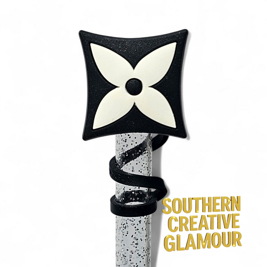 Louis Vuitton " LV " 4 POINT Star Black & White Fashion 2D Silicone 10mm Straw Topper by Southern Creative Glamour 