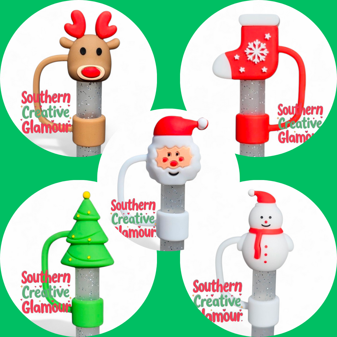 Christmas Festive 3D Silicone 10mm Straw Toppers by Southern Creative Glamour 