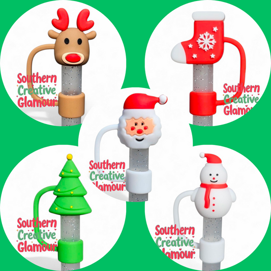 Christmas Festive 3D Silicone 10mm Straw Toppers by Southern Creative Glamour 