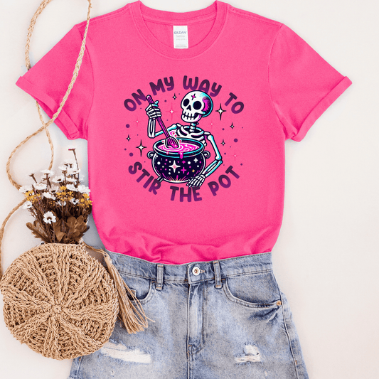 On My Way To Stir The Pot Skeleton Graphic Tee 