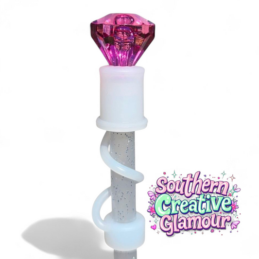 Fuchsia Pink Diamond  | Semi-transparent Silicone 3D Straw Topper | Straw Cover by Southern Creative Glamour 