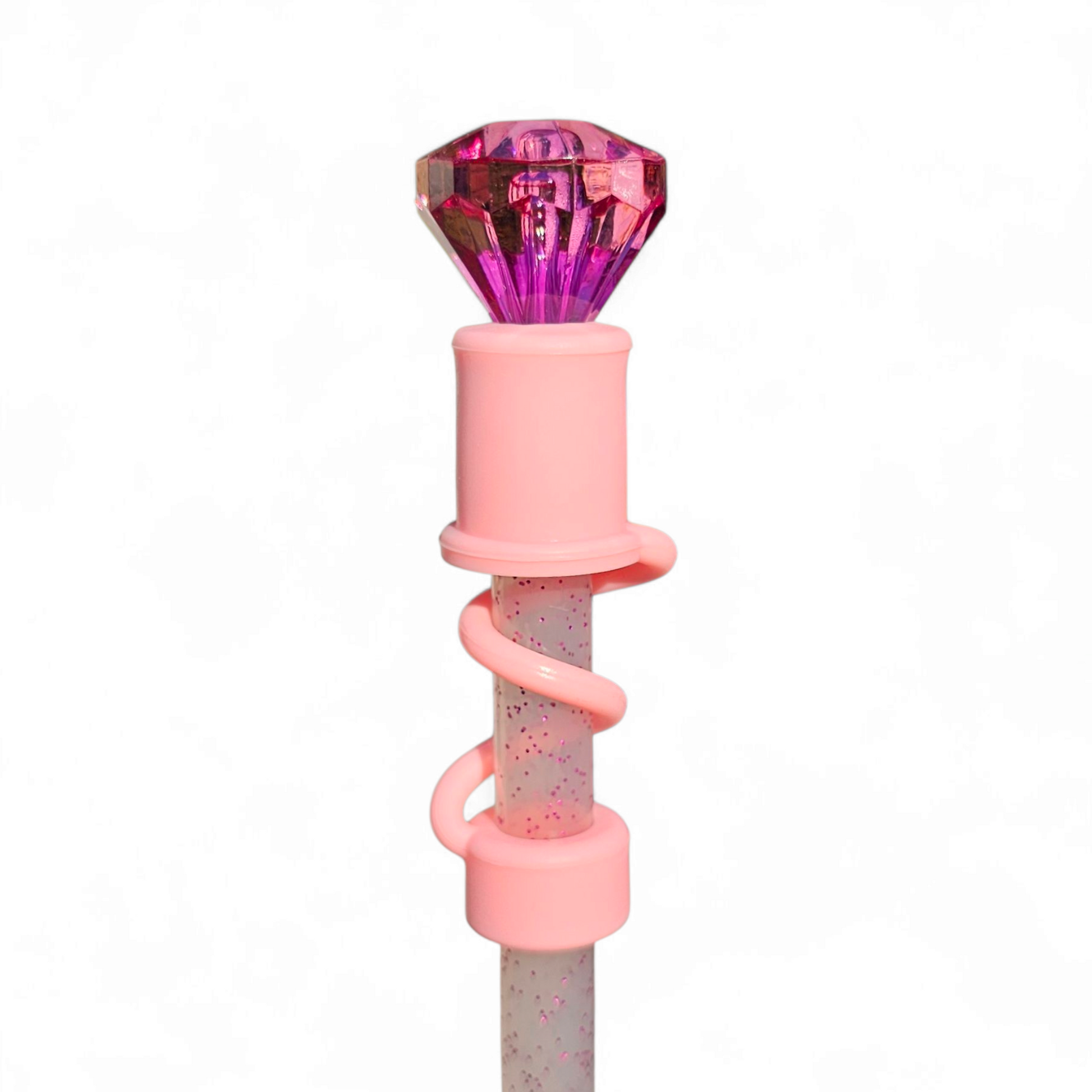 Fuchsia Pink Diamond 3D Silicone 10mm Straw Topper by Southern Creative Glamour 